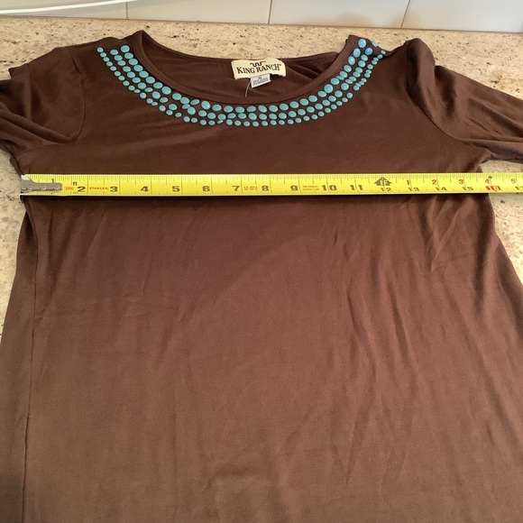 King Ranch Brown Top with Blue Gems Size Small NWT - Picture 4 of 6